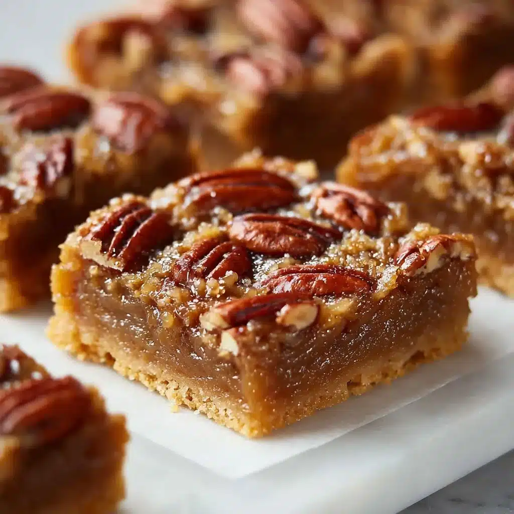 Easy Pecan Pie Bars Recipe – Sweet, Crunchy & Perfect for Holidays 4 Delicious rich pecan pie bars with flaky pie crust served on a dessert plate.