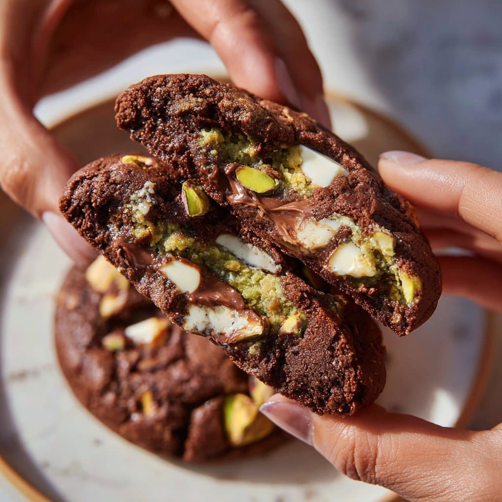 Triple Chocolate Pistachio Filled Cookies