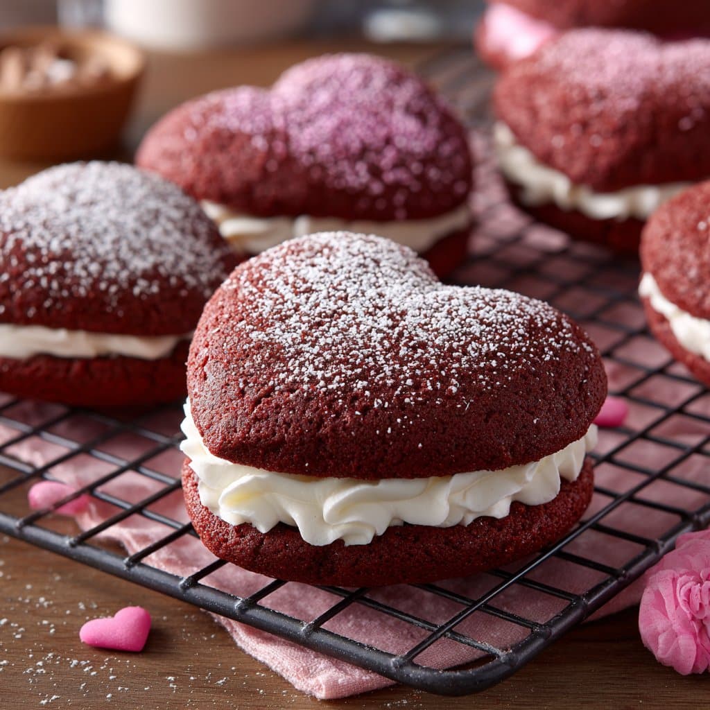 Heart-Shaped Red Velvet Whoopie Pies with Cream Filling Recipe 4 Heart-Shaped Red Velvet Whoopie Pies with Cream Filling