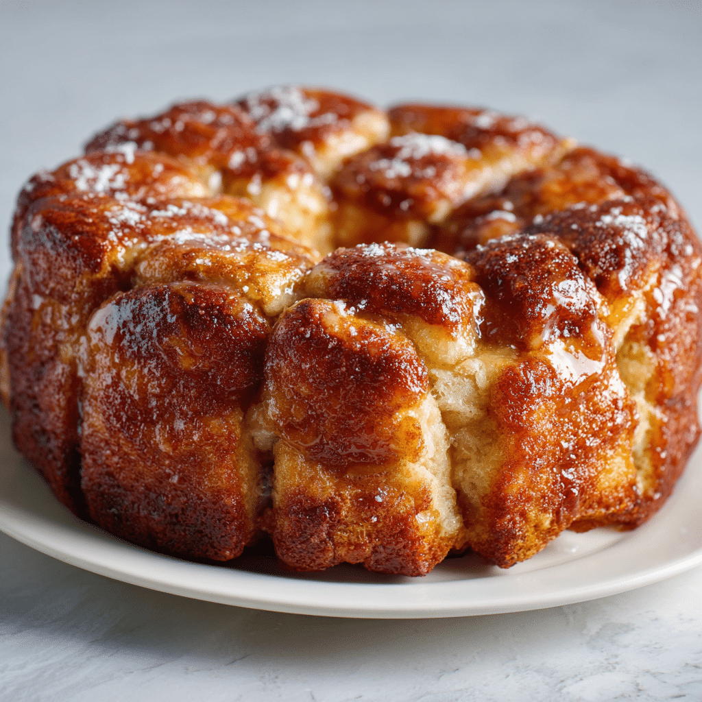 Delicious Sourdough Monkey Bread served on a plate with honey drizzle.