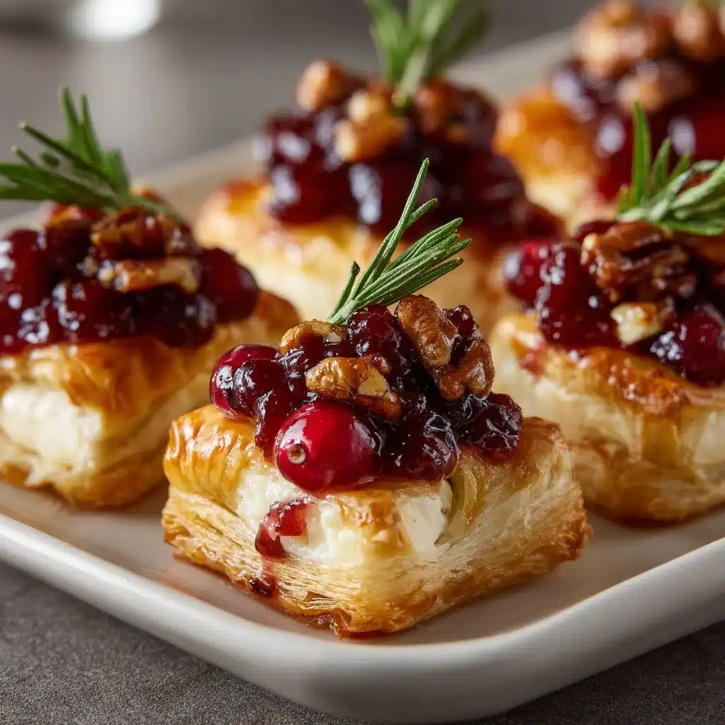 Delightful Baked Cranberry Brie Bites: Perfect for Any Occasion 3 Baked Cranberry Brie Bites served on a wooden platter