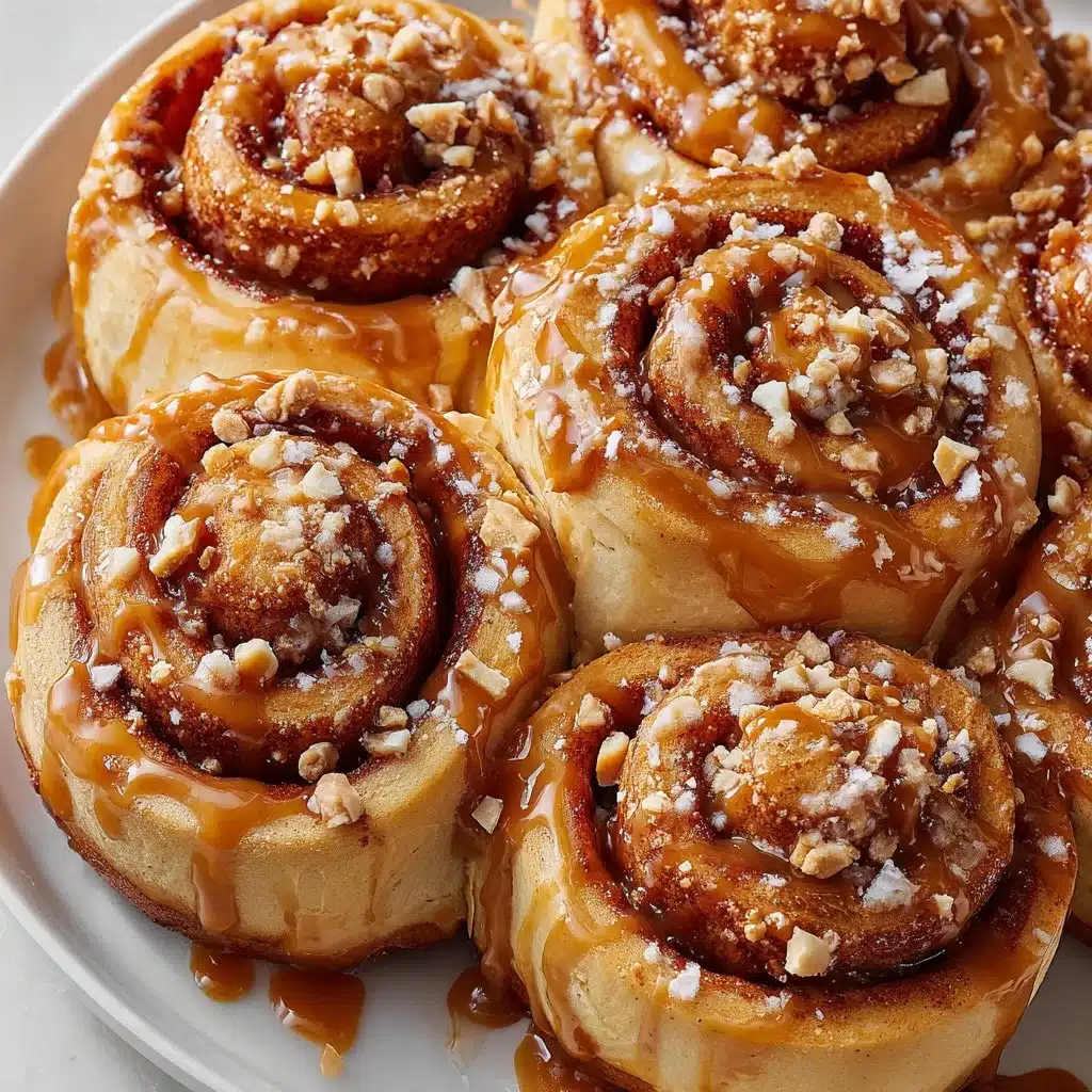 Biscoff cookie butter cinnamon rolls fresh out of the oven, drizzled with icing