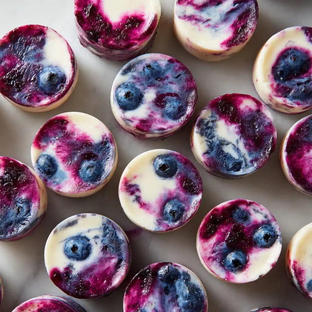 Delightful Blueberry Swirl Yogurt Bites for Refreshing Treats 3 Delicious blueberry yogurt bites with a rich blueberry swirl.