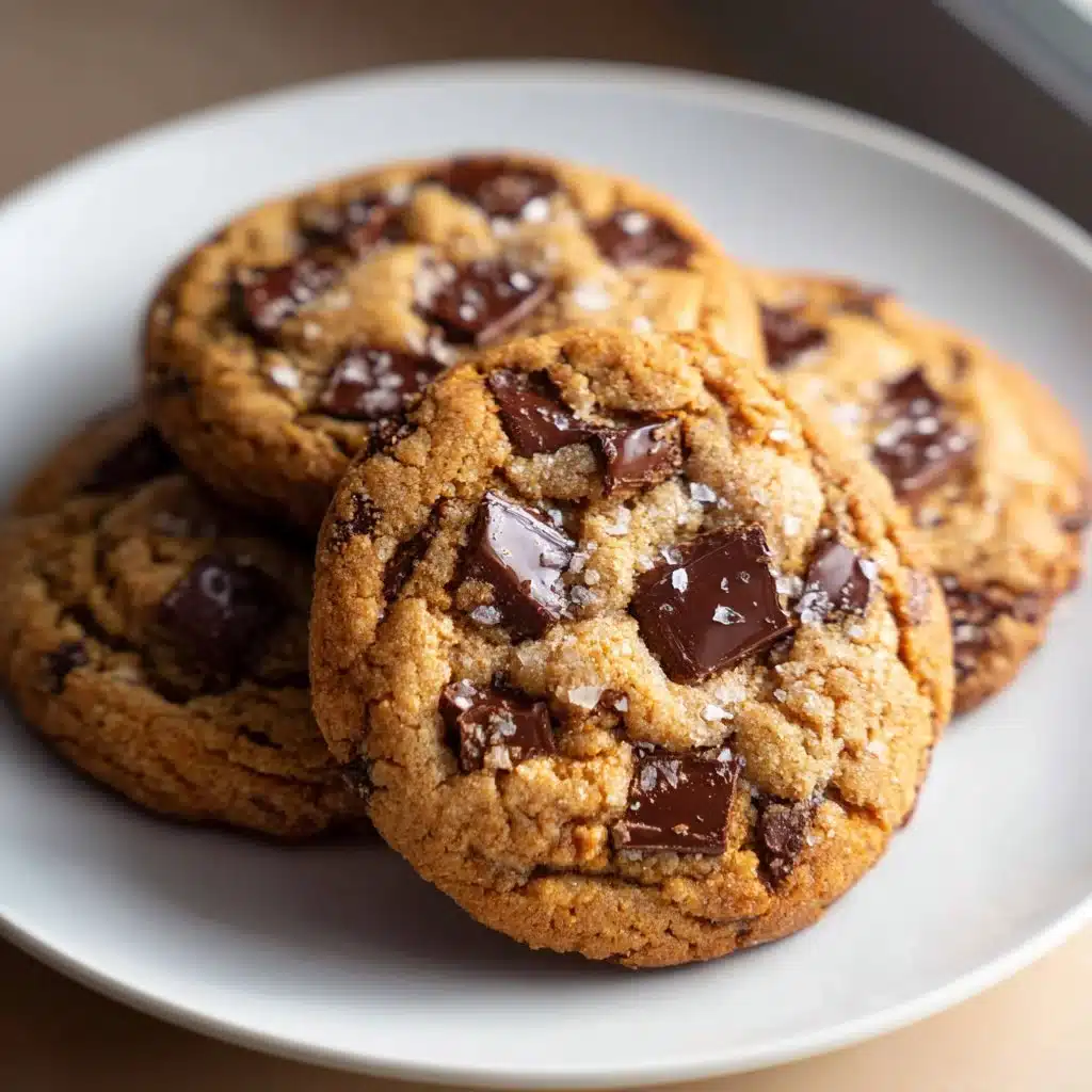 Brown Butter Sourdough Discard Chocolate Chip Cookies 3 Brown butter sourdough discard chocolate chip cookies on a cooling rack