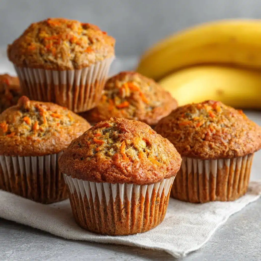 Delightful Carrot Banana Muffins for a Wholesome Treat 4 Delicious homemade Carrot Banana Muffins on a plate