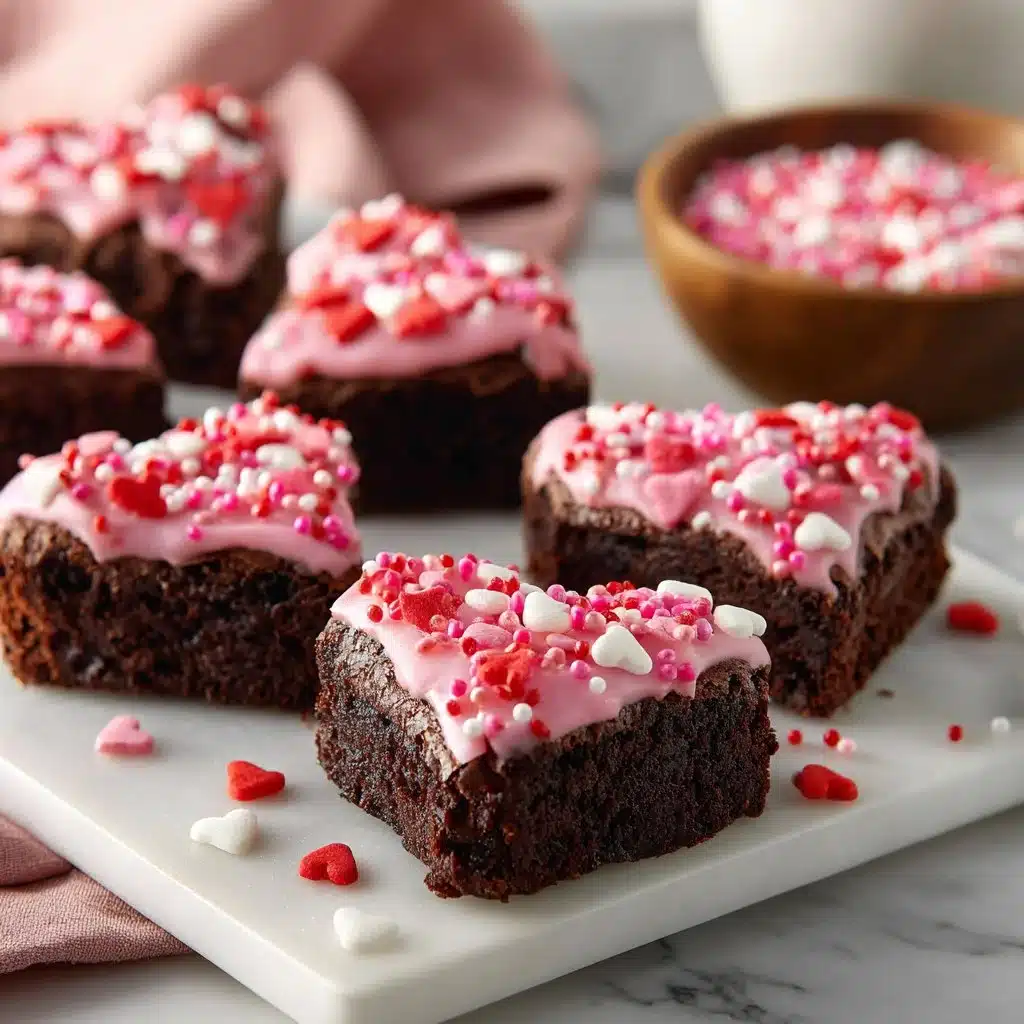 Heart shaped brownies decorated for Valentine's Day