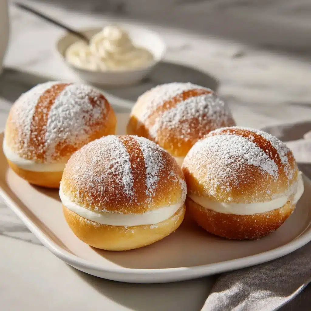 Delicious homemade maritozzi, soft Italian cream-filled buns on a plate