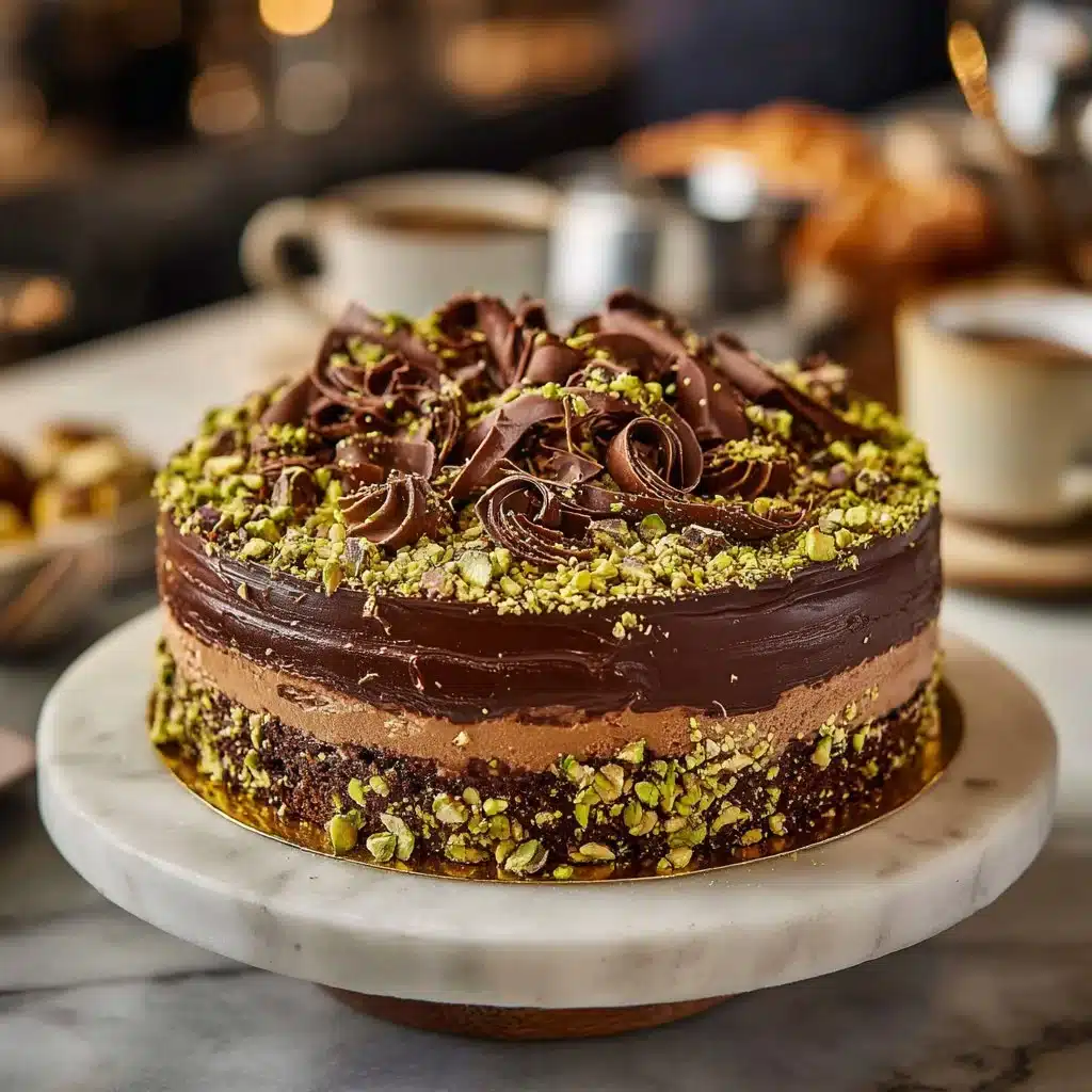 Dubai Chocolate Cake with Pistachio Cream 3 Delicious Dubai chocolate cake with pistachio cream on top
