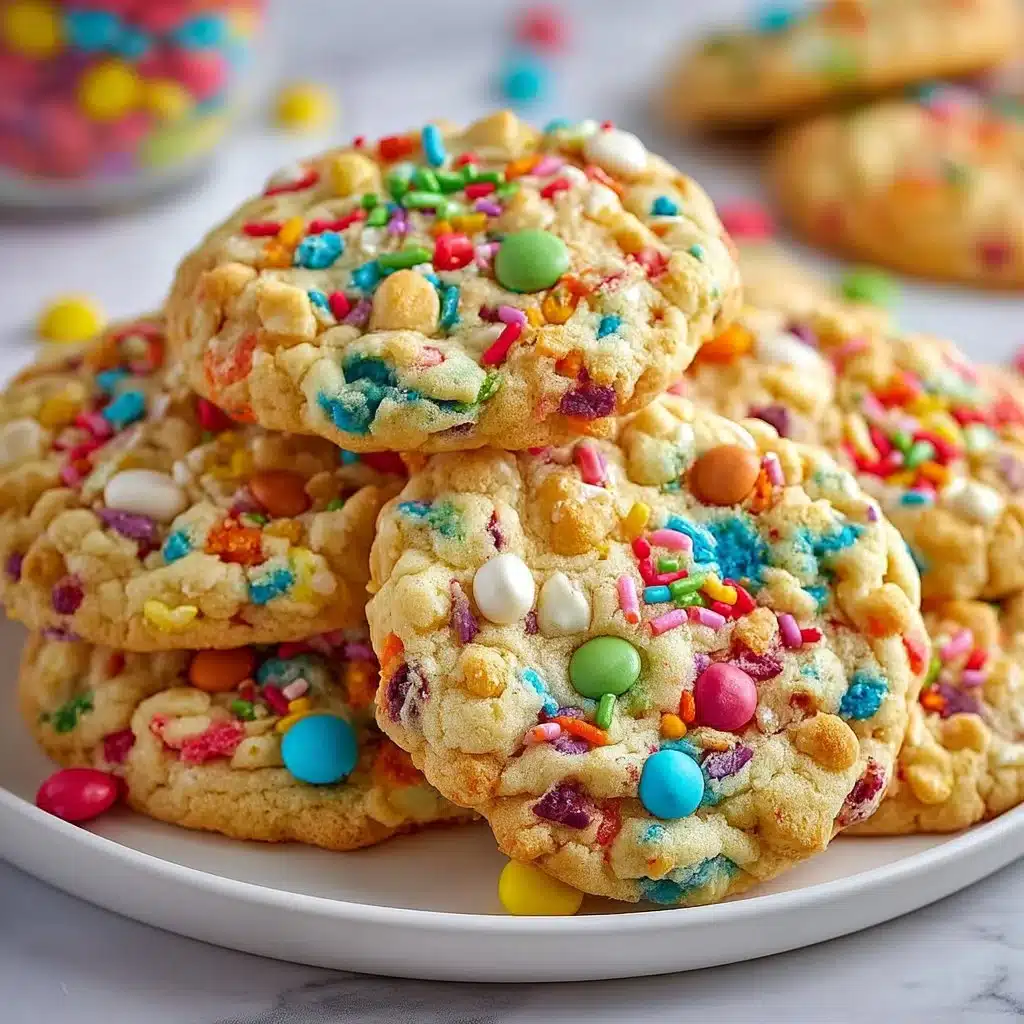 Fruity Pebbles Cookies Recipe: A Colorful Treat for Kids 3 Freshly baked Fruity Pebbles Cookies with colorful cereal pieces