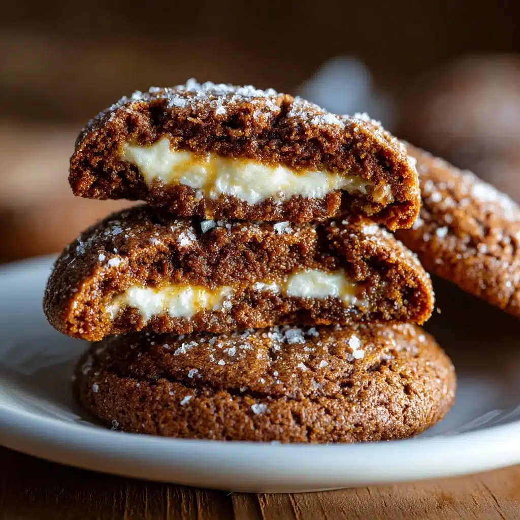 Plate of delicious Gingerbread Cheesecake Cookies decorated for the holidays