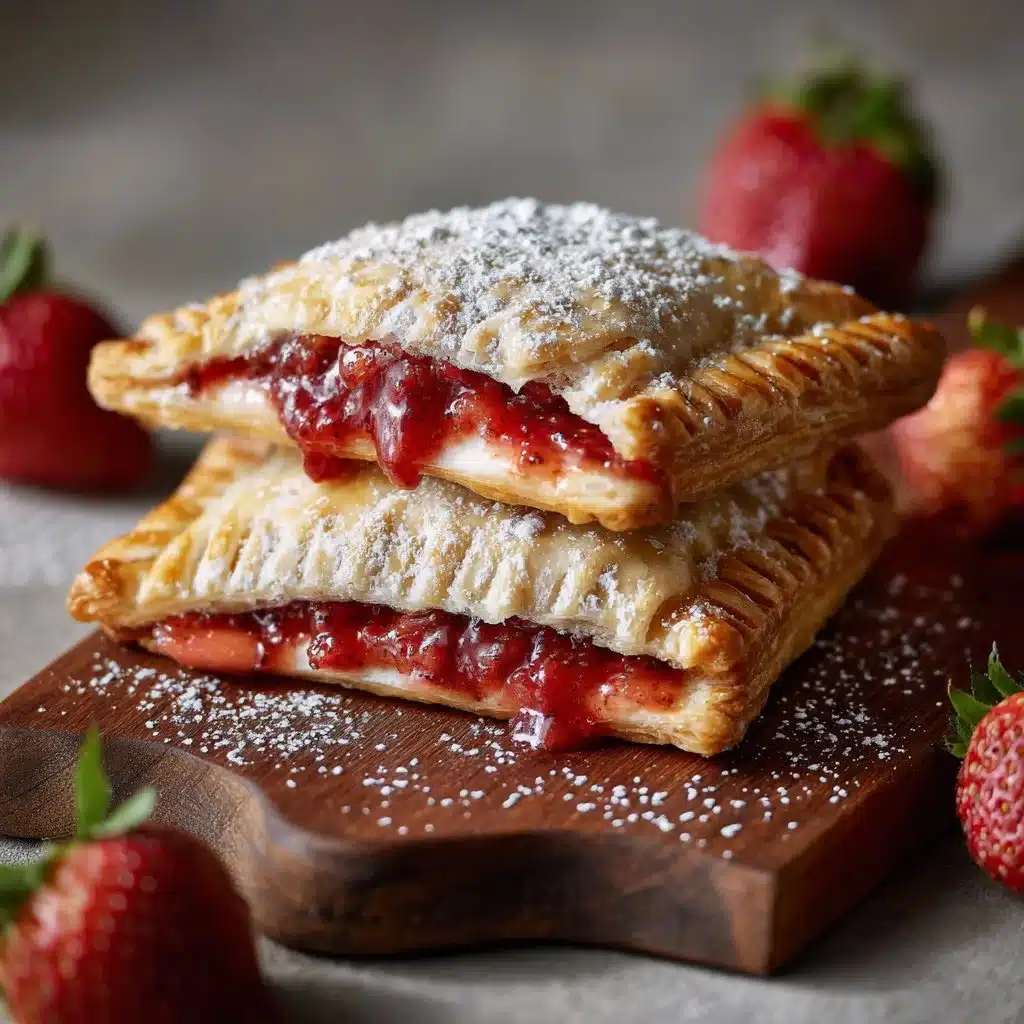 Bake the Magic with Homemade Strawberry Pop Tarts 3 Homemade strawberry pop tarts fresh from the oven with icing on top.