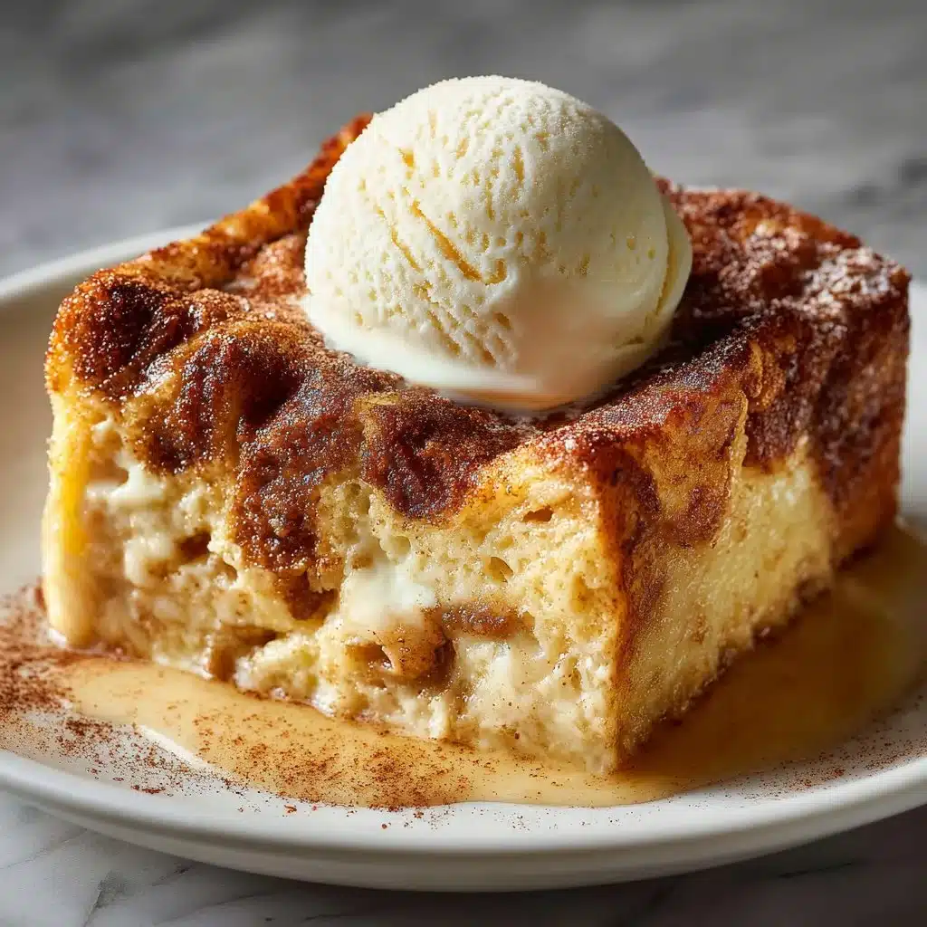 Irresistible cinnamon swirl eggnog bread pudding in a baking dish