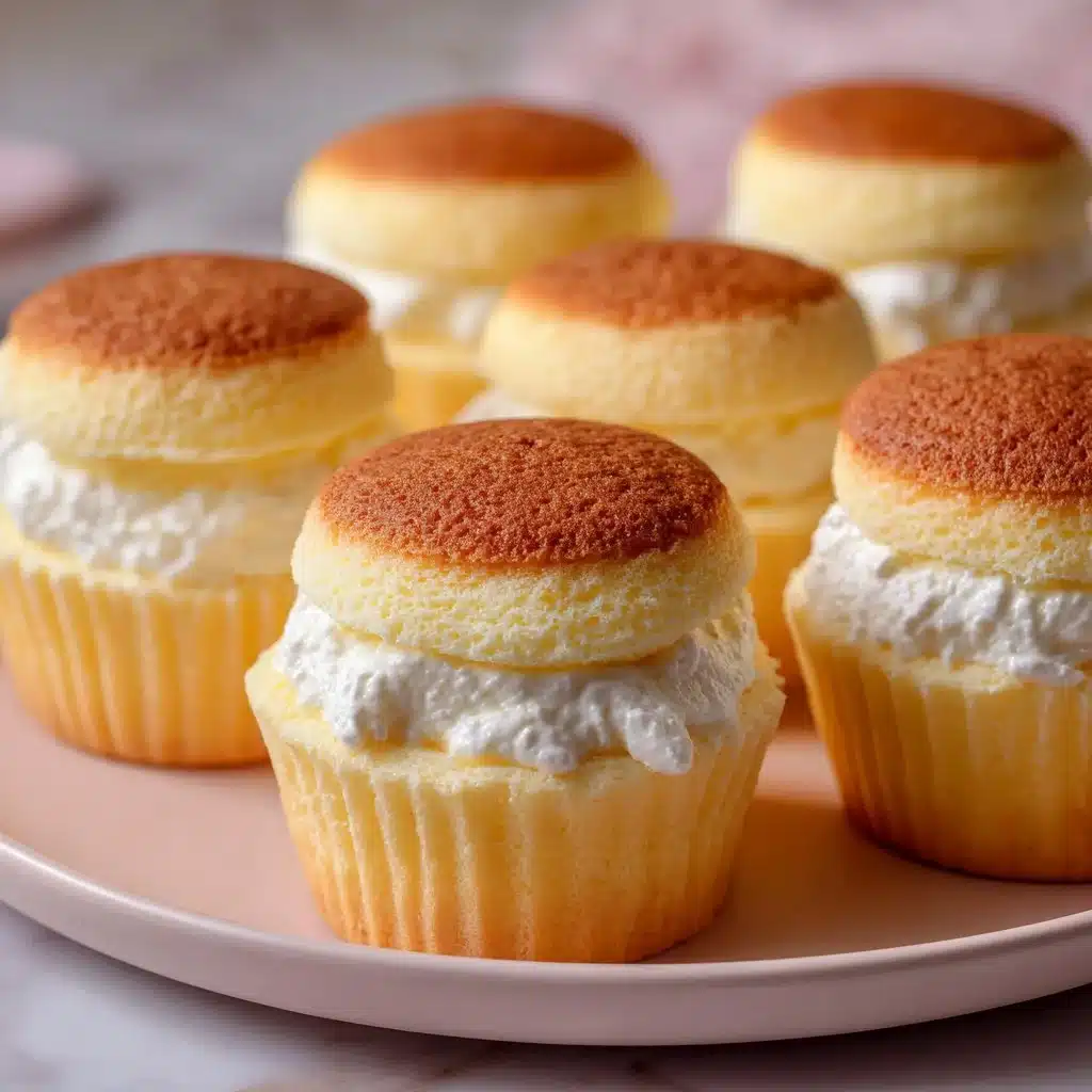 Fluffy Japanese Cotton Cheesecake Cupcakes: A Delightful Dessert 3 Japanese cotton cheesecake cupcakes topped with light fluffy cream