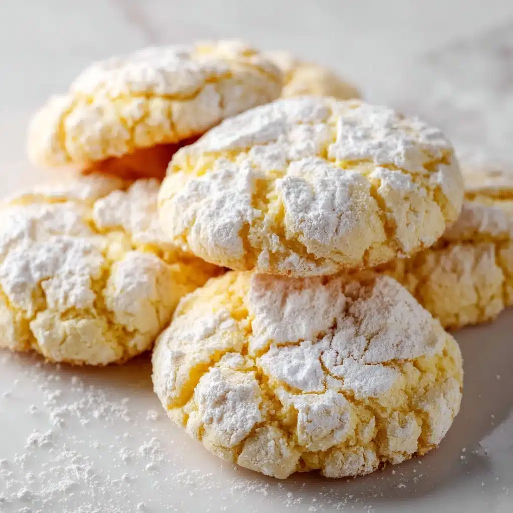 Zesty Lemon Crinkle Cookies: A Delightfully Sweet Treat 3 Freshly baked Lemon Crinkle Cookies ready to enjoy, dusted with powdered sugar.