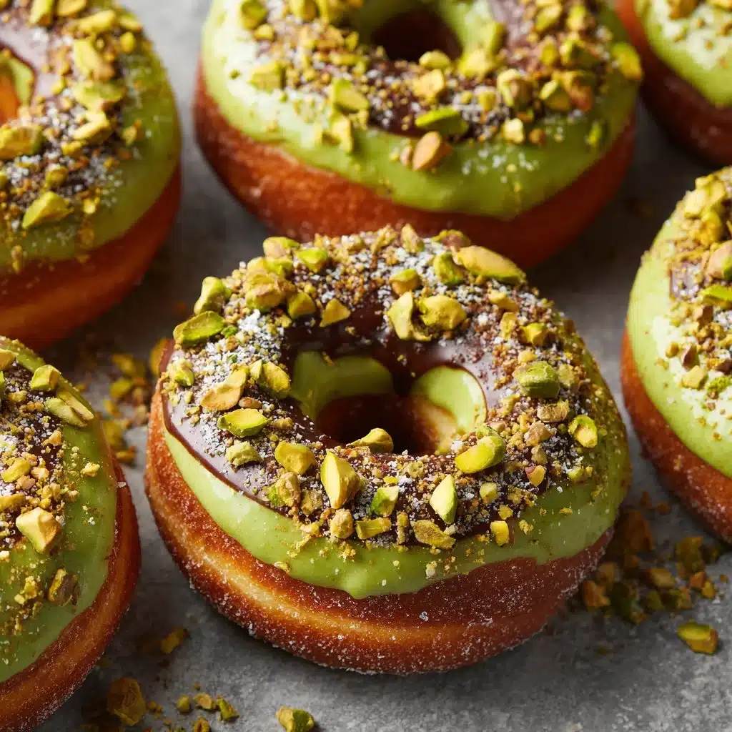 Delightful Pistachio Long Donuts: A Sweet Treat to Savor 3 Delicious pistachio long donuts topped with creamy glaze and sprinkled with nuts