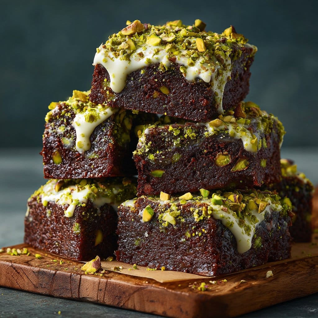Pistachio Brownies with Pistachio Ganache