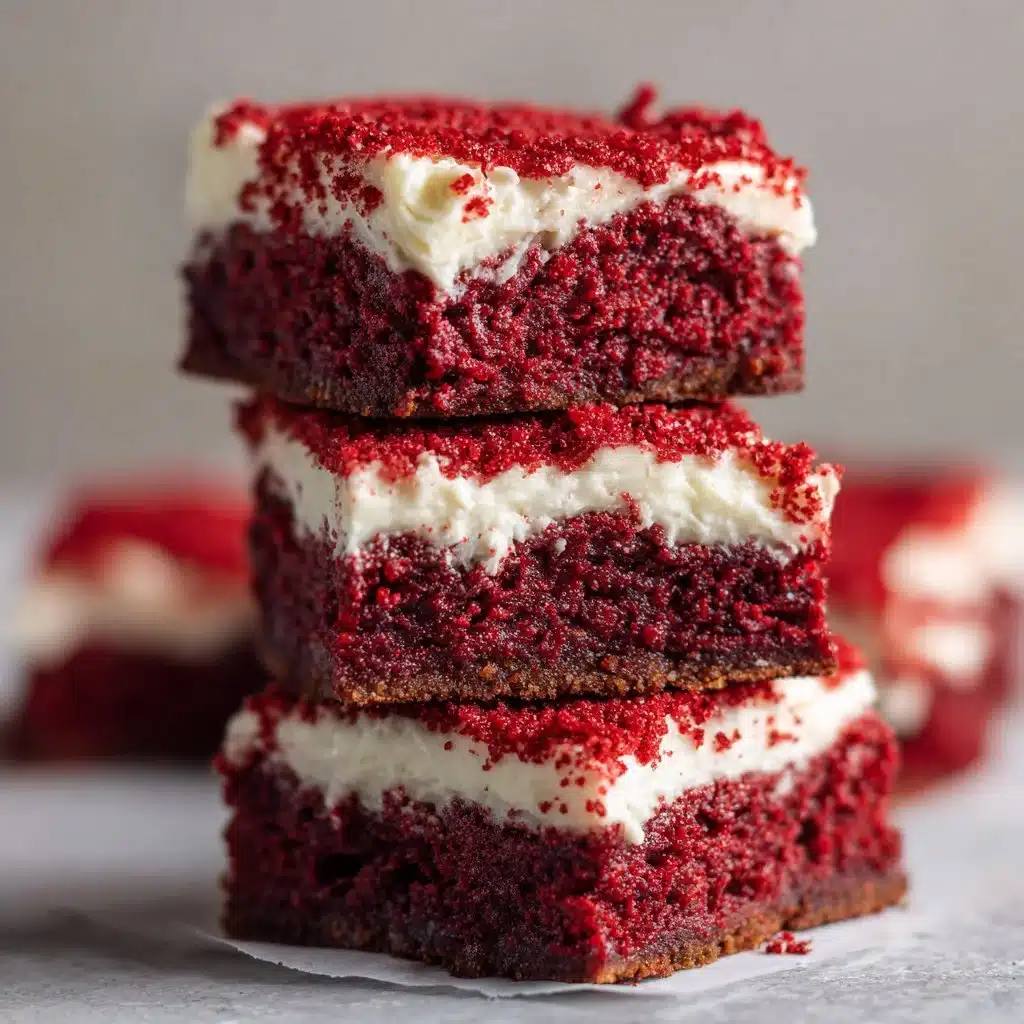 Indulge in Irresistible Red Velvet Cookie Bars Today 3 Delicious red velvet cookie bars topped with cream cheese frosting