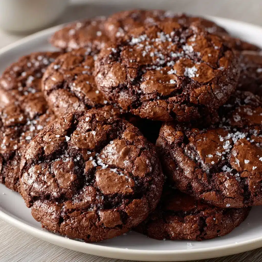 Indulge in Irresistible Fudgy Brownie Cookies 3 Delicious rich and fudgy brownie cookies stacked on a plate