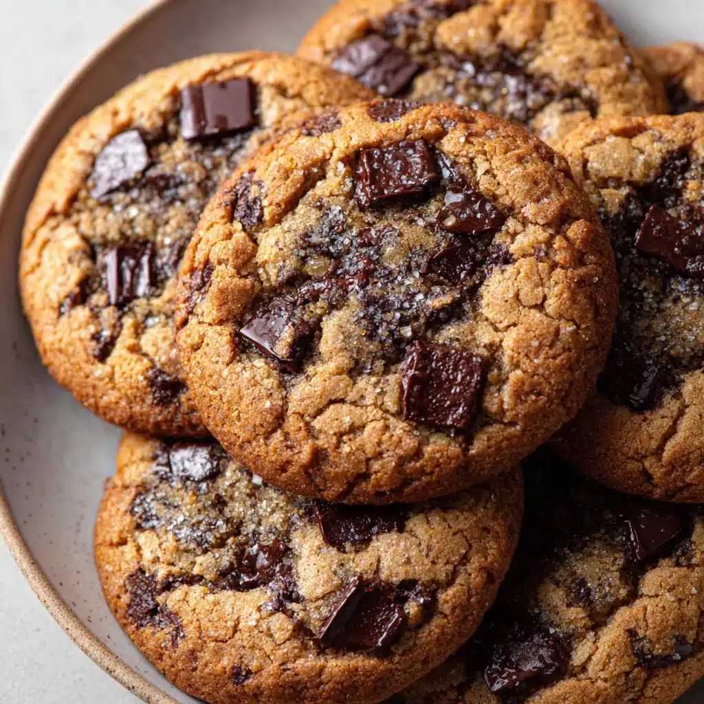 Freshly baked sourdough chocolate chip cookies on a plate.