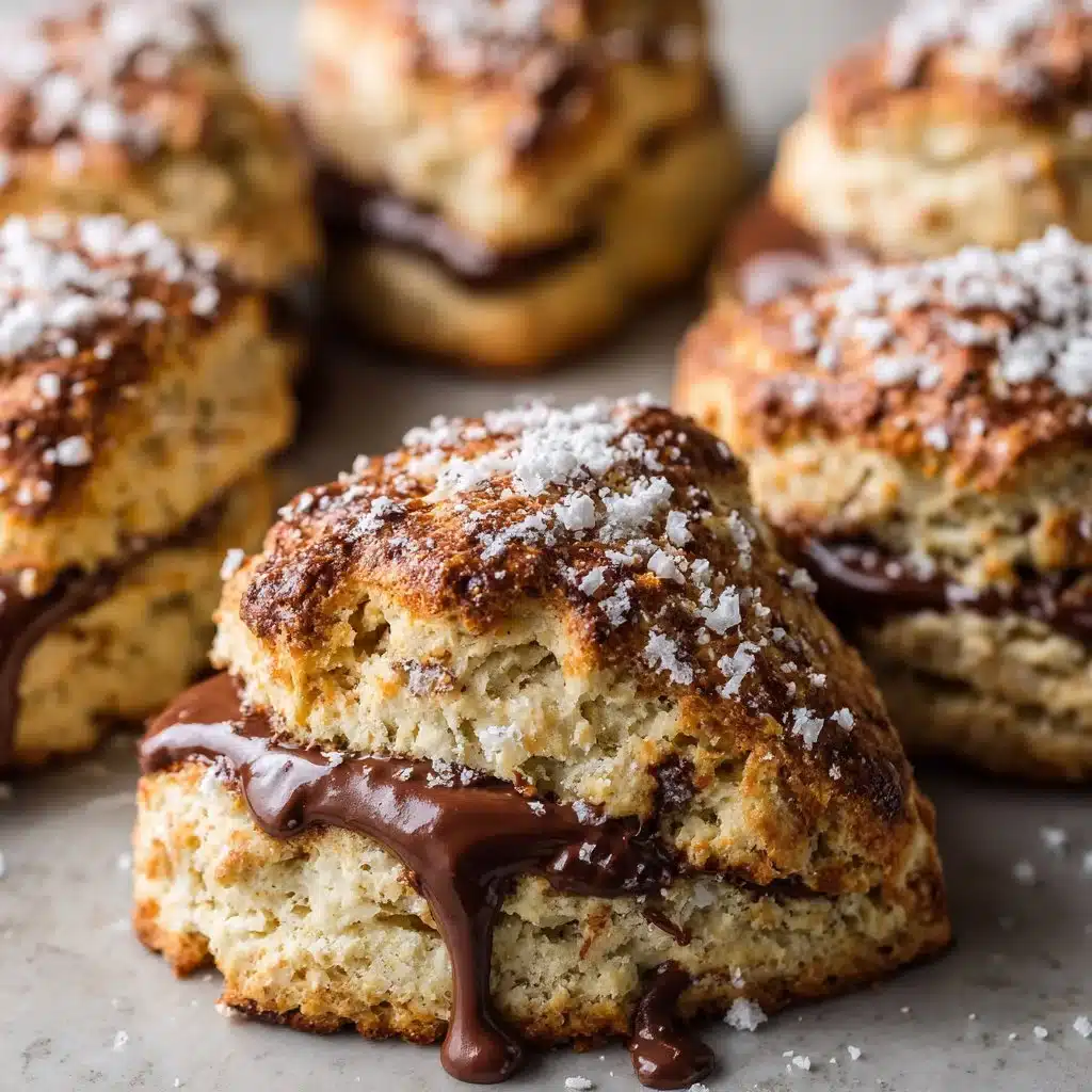 Indulge in Sourdough Discard Nutella Scones: A Heavenly Treat 3 Baked sourdough discard Nutella scones on a plate with chocolate drizzle