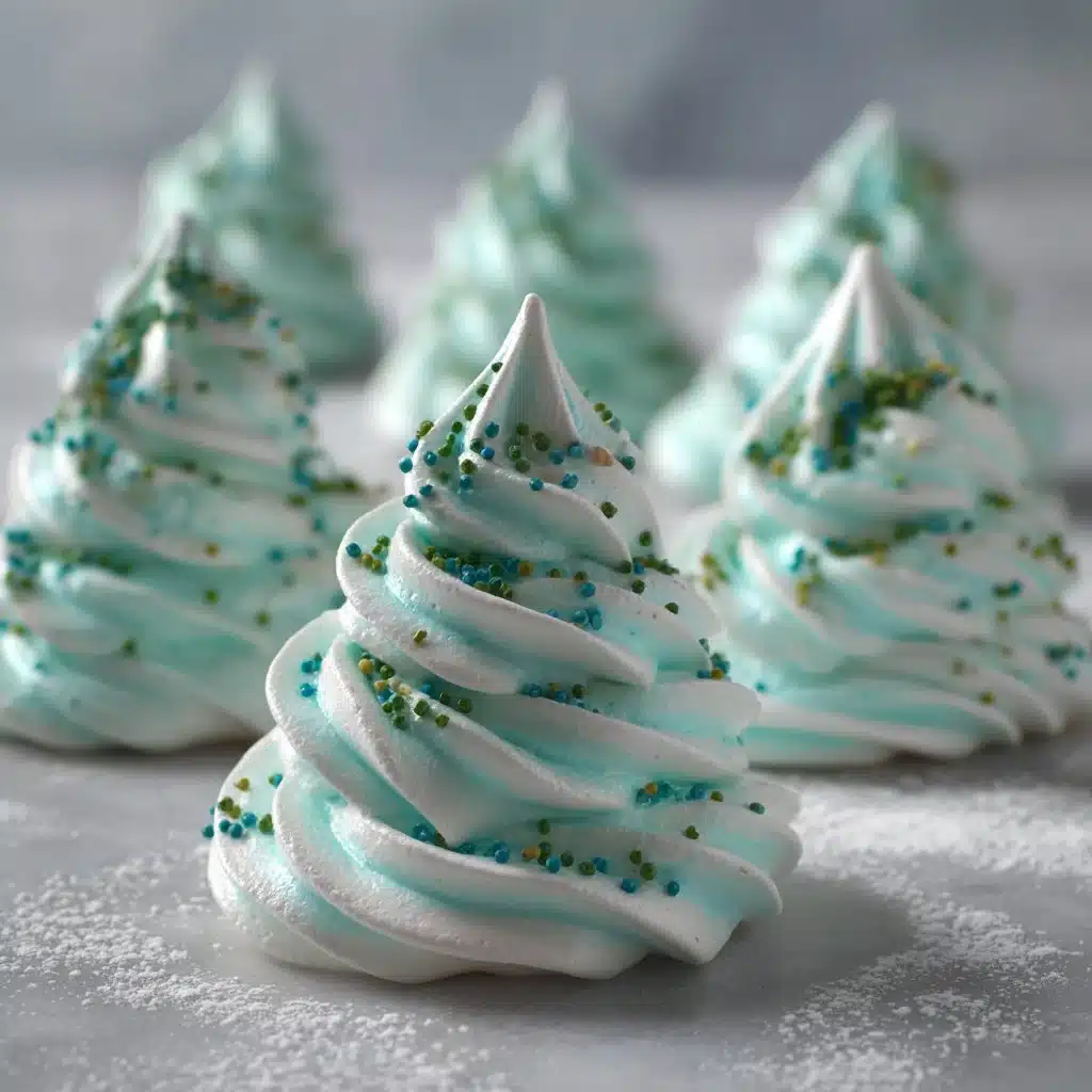 Delightfully Festive Tree Meringue Cookies Recipe 3 Festive Tree Meringue Cookies decorated for the holidays