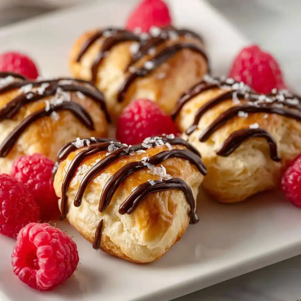 Valentine's Day Cream Puffs - Indulge in Love 3 Heart-shaped Valentine's Day cream puffs filled with creamy filling and chocolate glaze.