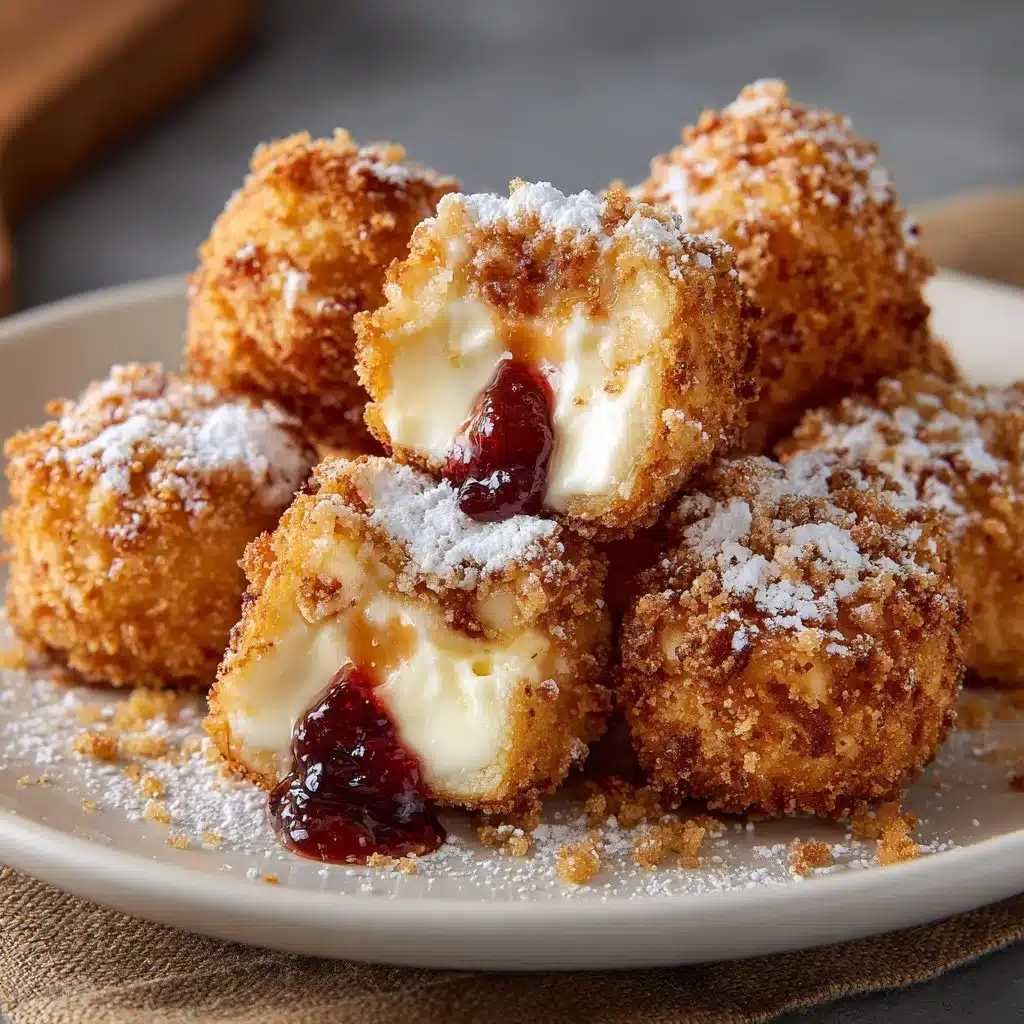 10-Minute Air Fryer Fried Cheesecake Bites You'll Crave 3 Air fryer fried cheesecake bites served on a plate with a drizzle of chocolate sauce