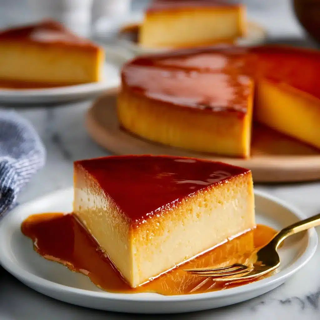 Delicious bakery-style flan dessert topped with caramel sauce.
