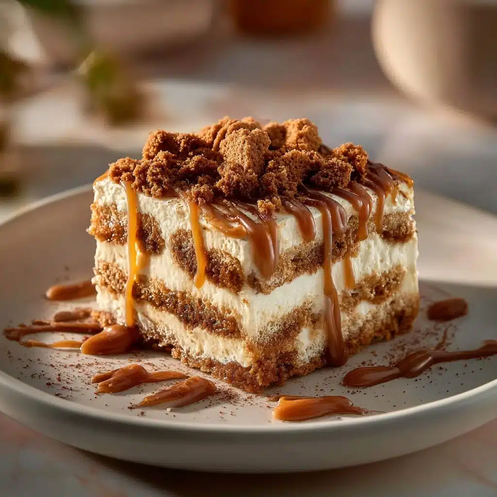 Biscoff Tiramisu dessert with layers of cream and Speculoos cookies