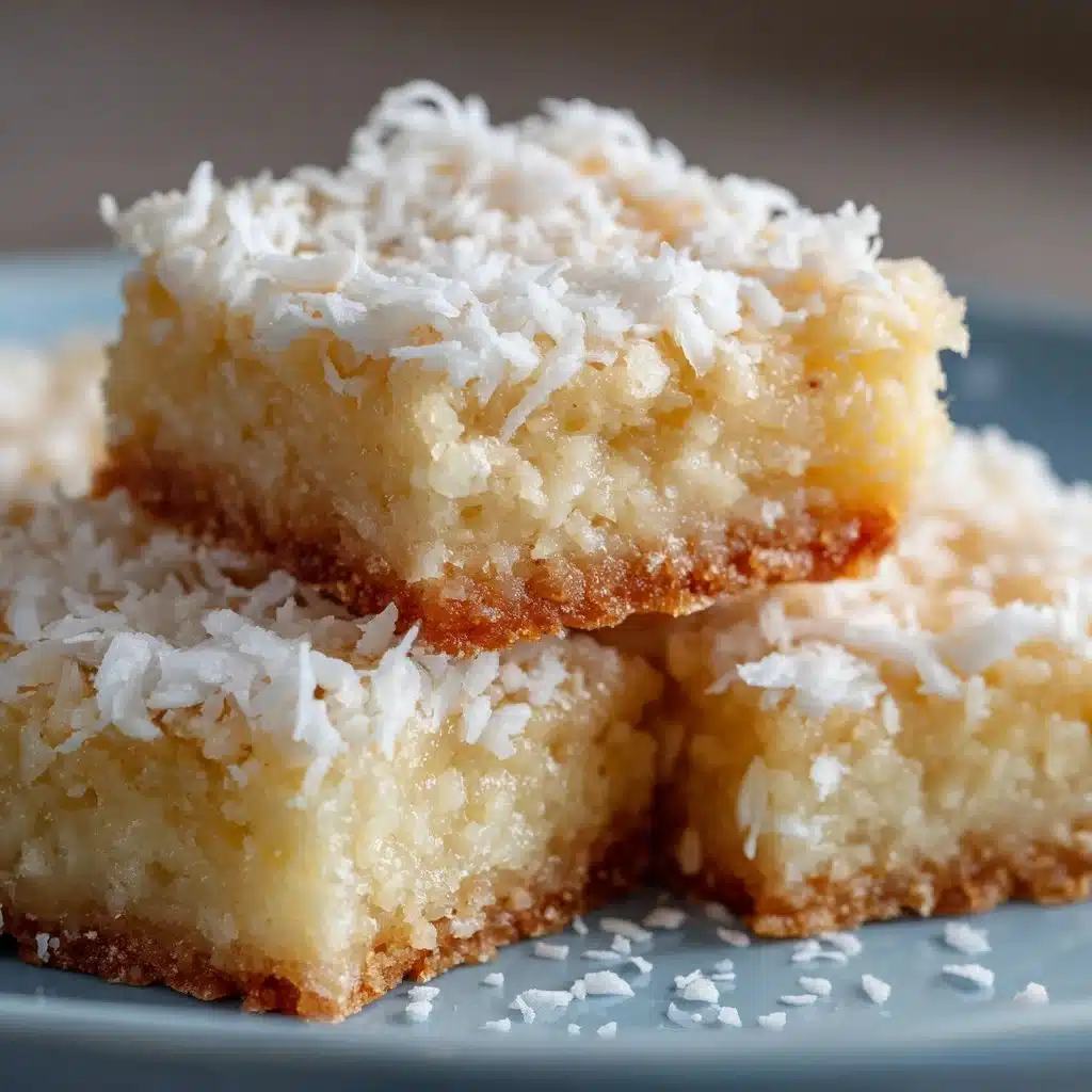Delicious buttery coconut bars ready to enjoy as a sweet treat