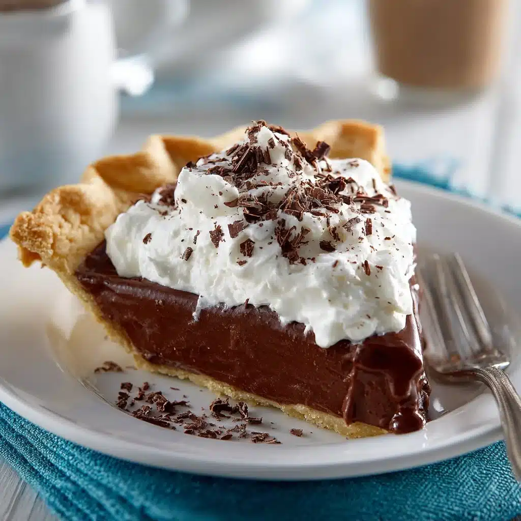 Delicious homemade Chocolate Pudding Pie topped with whipped cream
