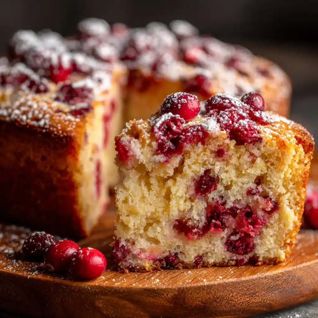 Cranberry orange breakfast cake with a glaze on a plate