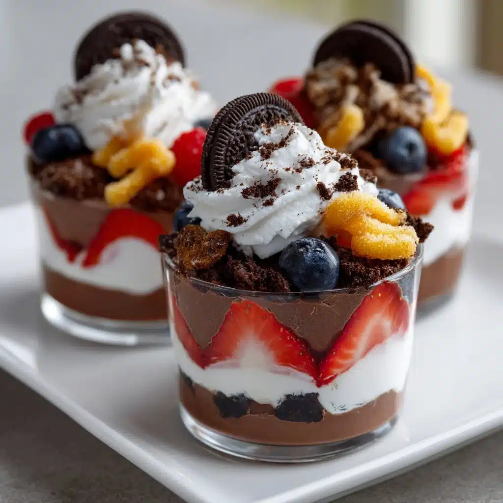 Adorable Dessert Cups: A Playful Treat Everyone Will Love 3 Colorful and cute dessert cups filled with sweet treats for any celebration.