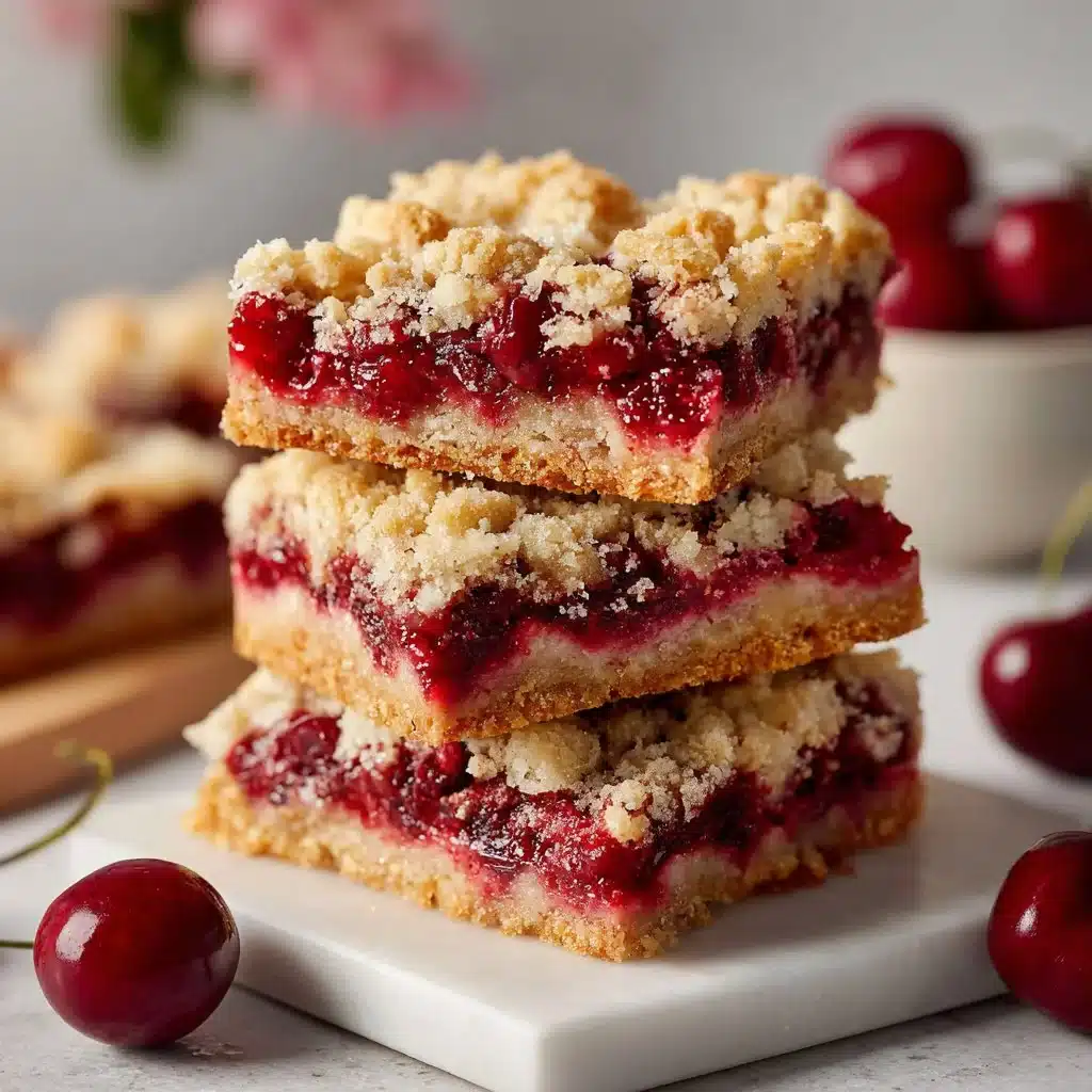Delicious cherry crumble bars with a crumbly topping and vibrant red cherries