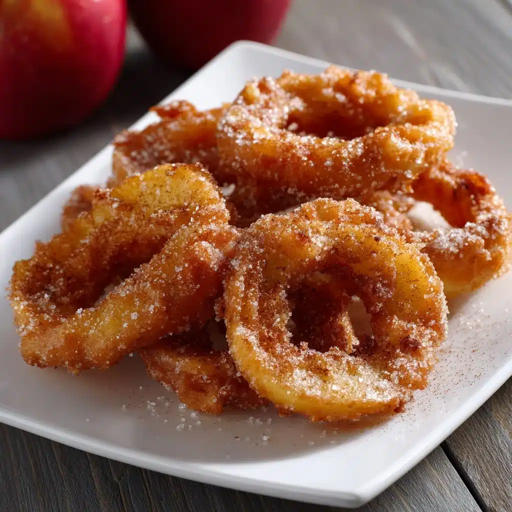 Delightful Fried Cinnamon Apple Rings - A Crispy Treat 3 Delicious Fried Cinnamon Apple Rings with a crispy coating and sweet glaze