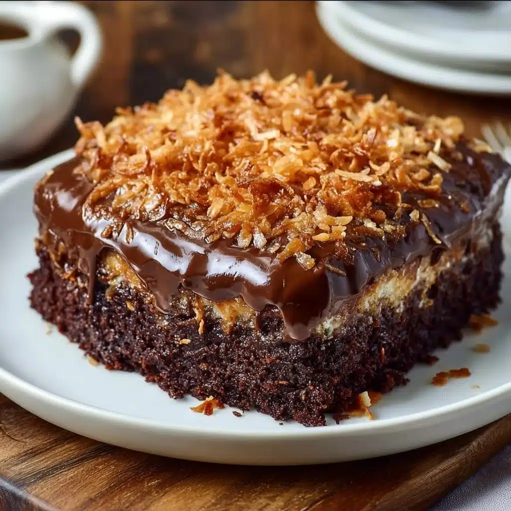Easy German Chocolate Poke Cake: Moist, Decadent Delight 3 Moist and decadent German Chocolate Poke Cake with rich chocolate and coconut topping