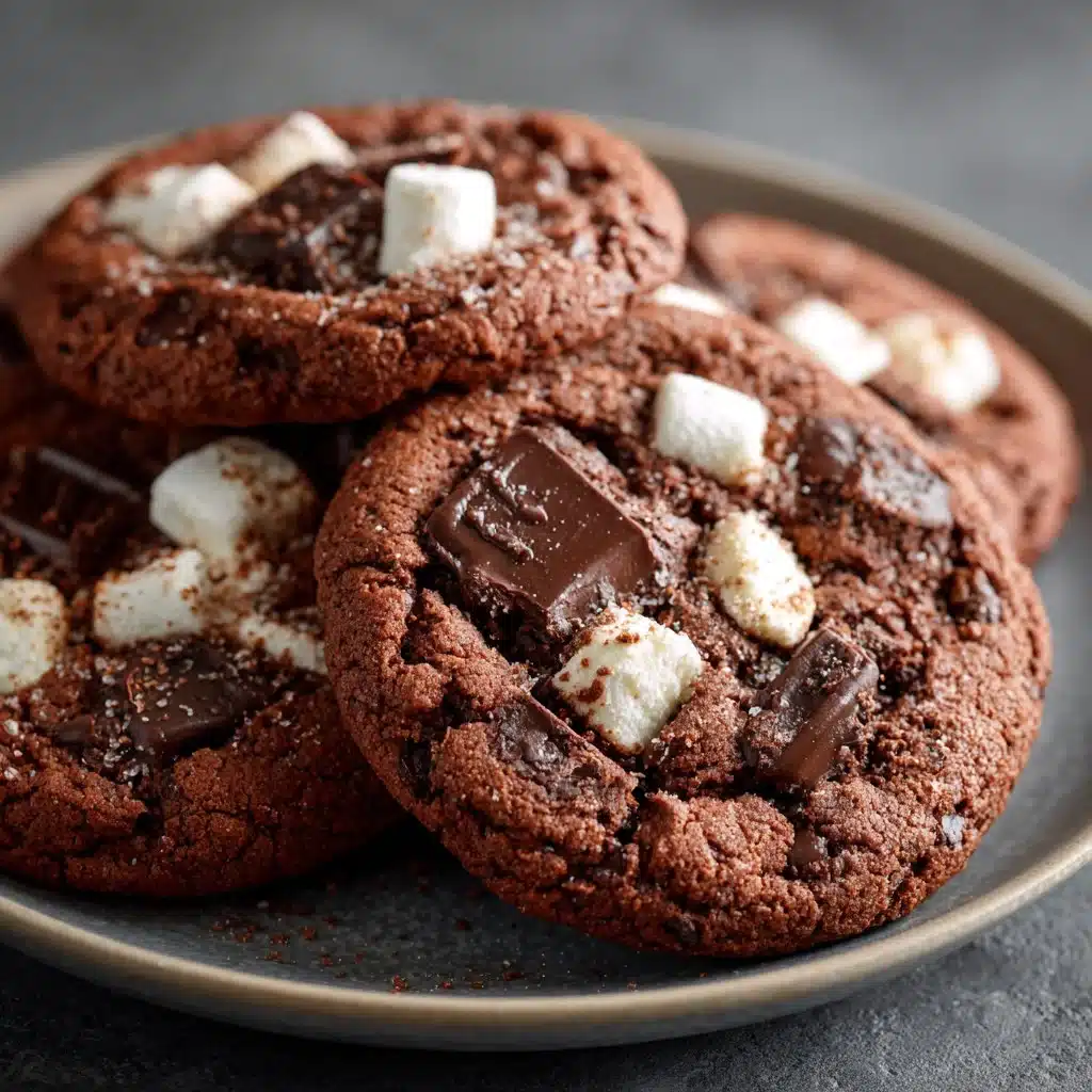 Gluten free hot chocolate cookies with melted chocolate chips and marshmallows