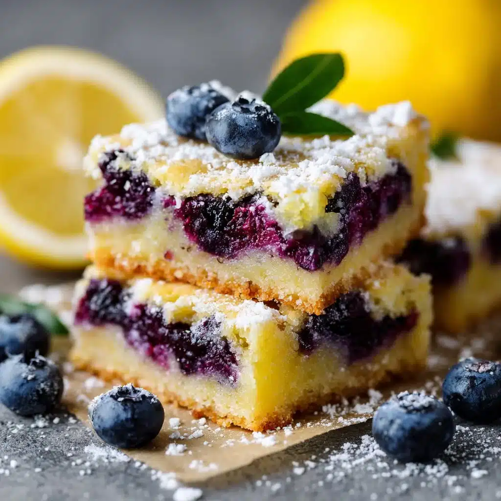 Delightful Gluten-Free Lemon Blueberry Bars: Dairy-Free Delight 3 Gluten-free lemon blueberry bars topped with fresh blueberries and lemon zest.