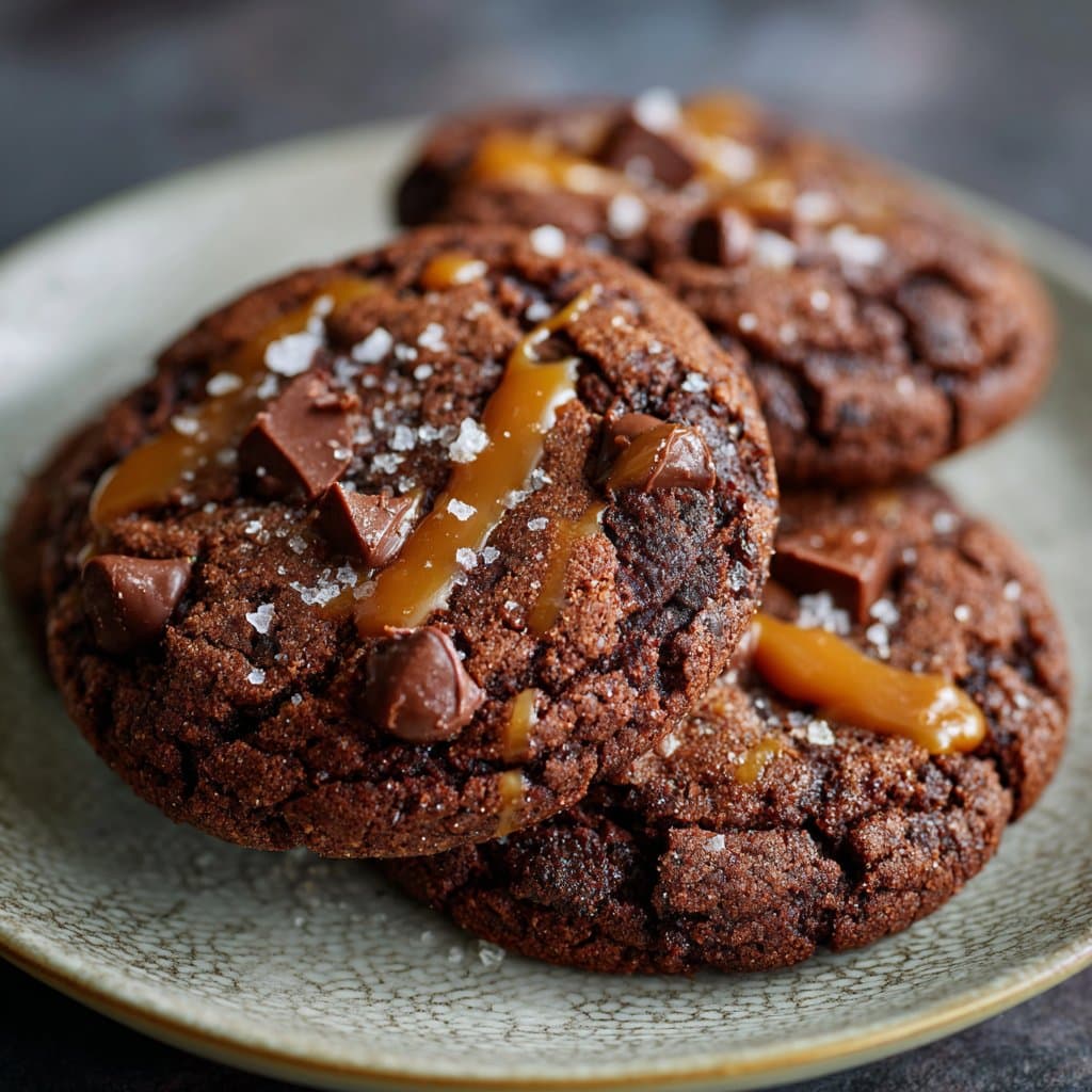 Soft Batch Salted Caramel Chocolate Fudge Cookies