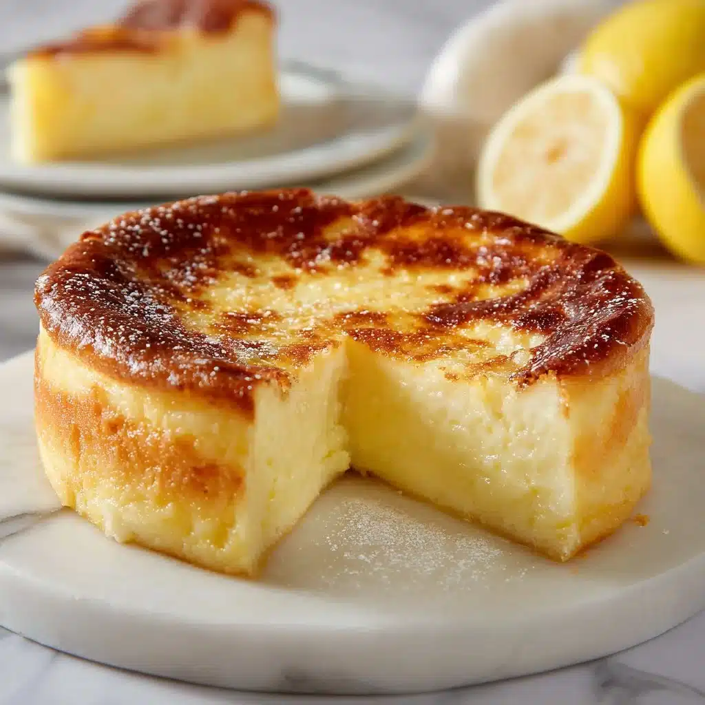 Delicious Lemon Magic Custard Cake: A Taste of Sunshine 3 Slice of delicious Lemon Magic Custard Cake with zestful lemon garnish