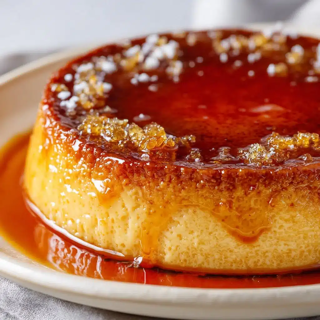 Delicious slice of Mexican Flan topped with caramel sauce