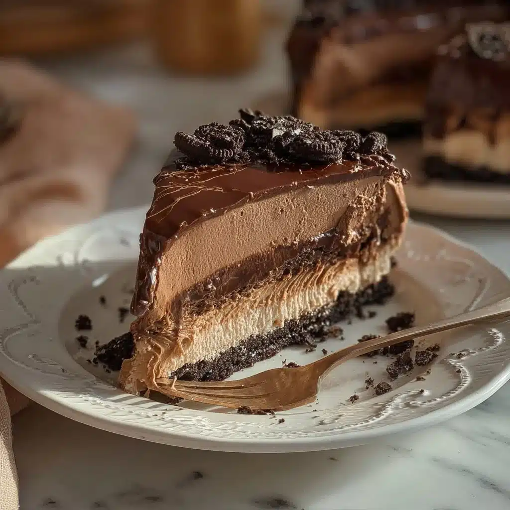 No-bake Nutella cheesecake topped with chocolate and hazelnuts