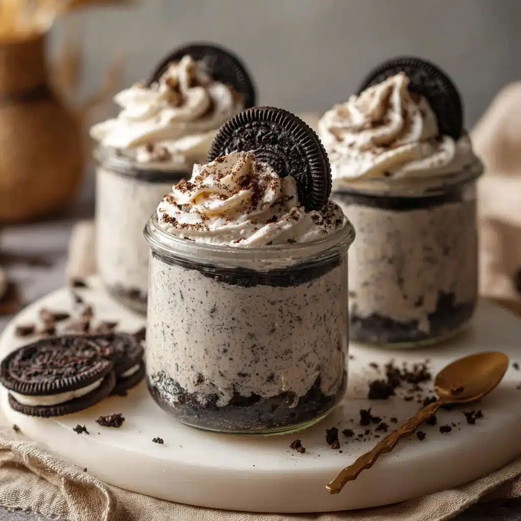 Irresistible No Bake Oreo Cheesecake Cups Recipe Delight 3 No Bake Oreo Cheesecake Cups in individual dessert cups garnished with Oreos
