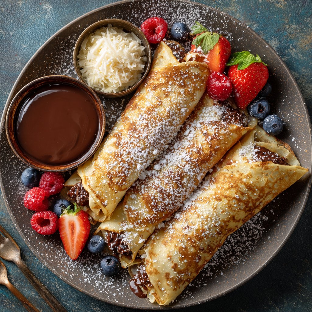 handmade chocolate-filled rolled crêpes