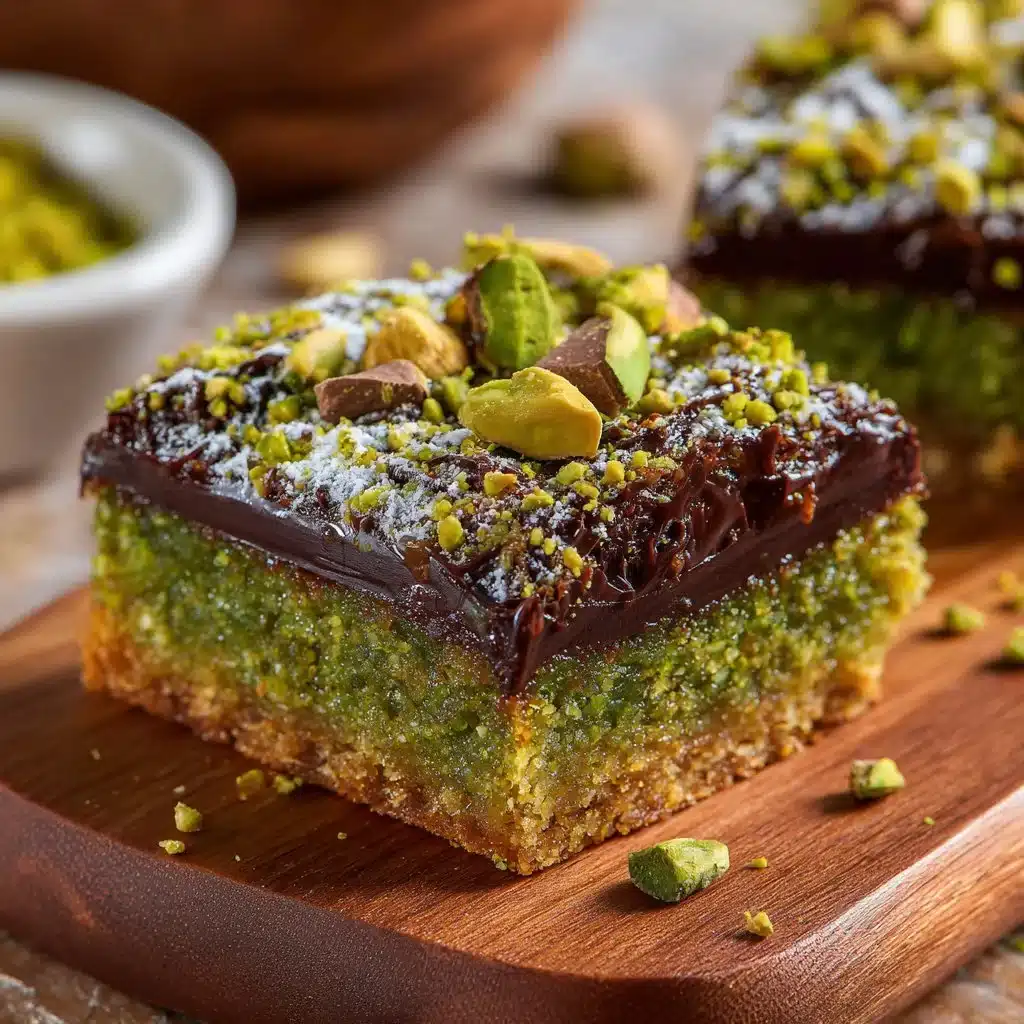 Indulge in Pistachio Kunafa Brownies: A Decadent Delight 3 Pistachio Kunafa Brownies with a rich, creamy texture and nutty topping.