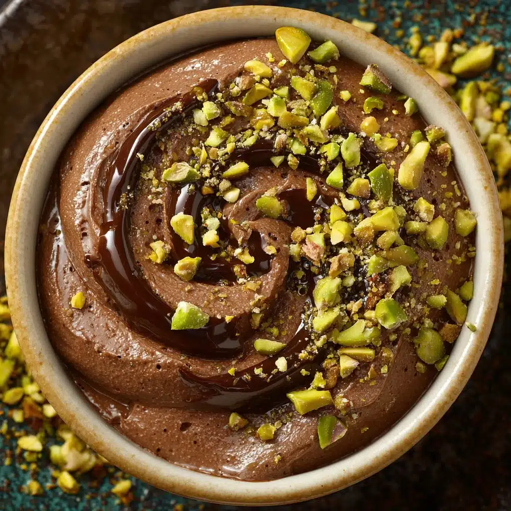 Decadent Pistachio Mousse with Rich Chocolate Ganache 2 Delicious pistachio mousse dessert with dark chocolate ganache topping