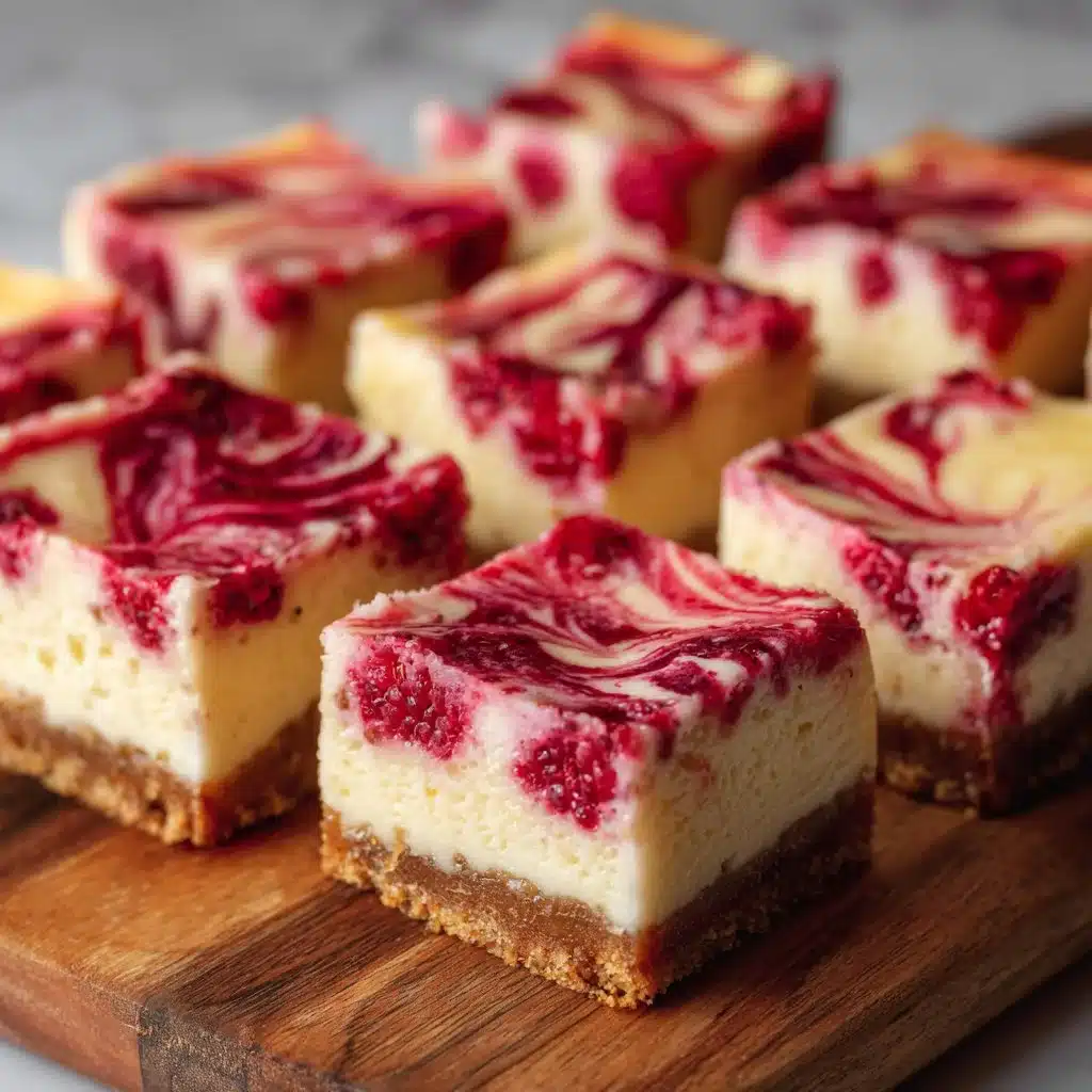 Raspberry Cheesecake Bars: A Dreamy Dessert Delight! 3 Delicious raspberry cheesecake bars topped with fresh raspberries