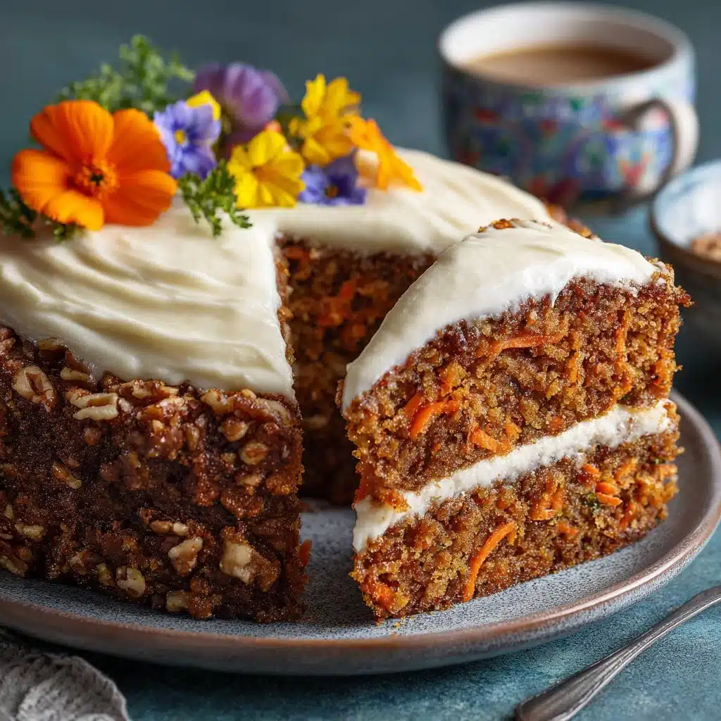 Delicious homemade carrot cake with cream cheese frosting on a plate
