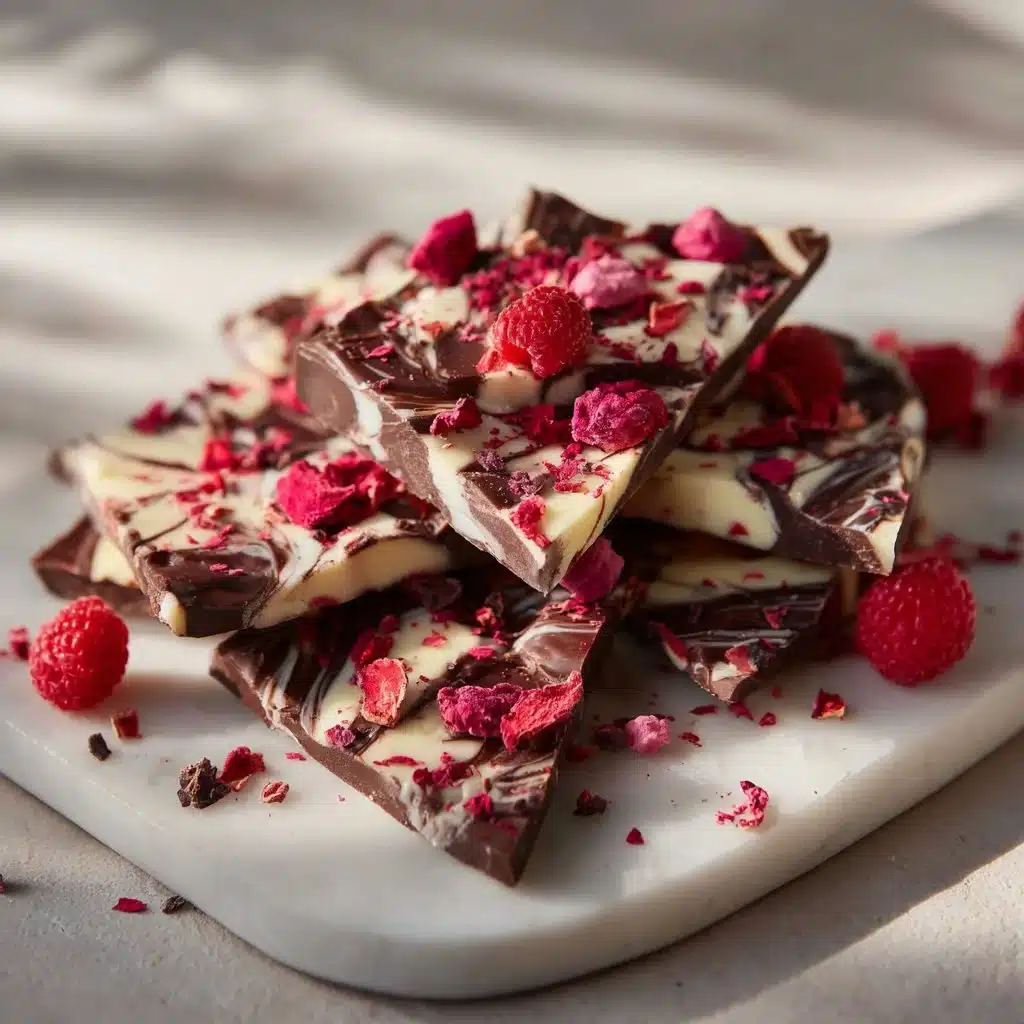 Delicious homemade Chocolate Raspberry Bark with rich chocolate and raspberries