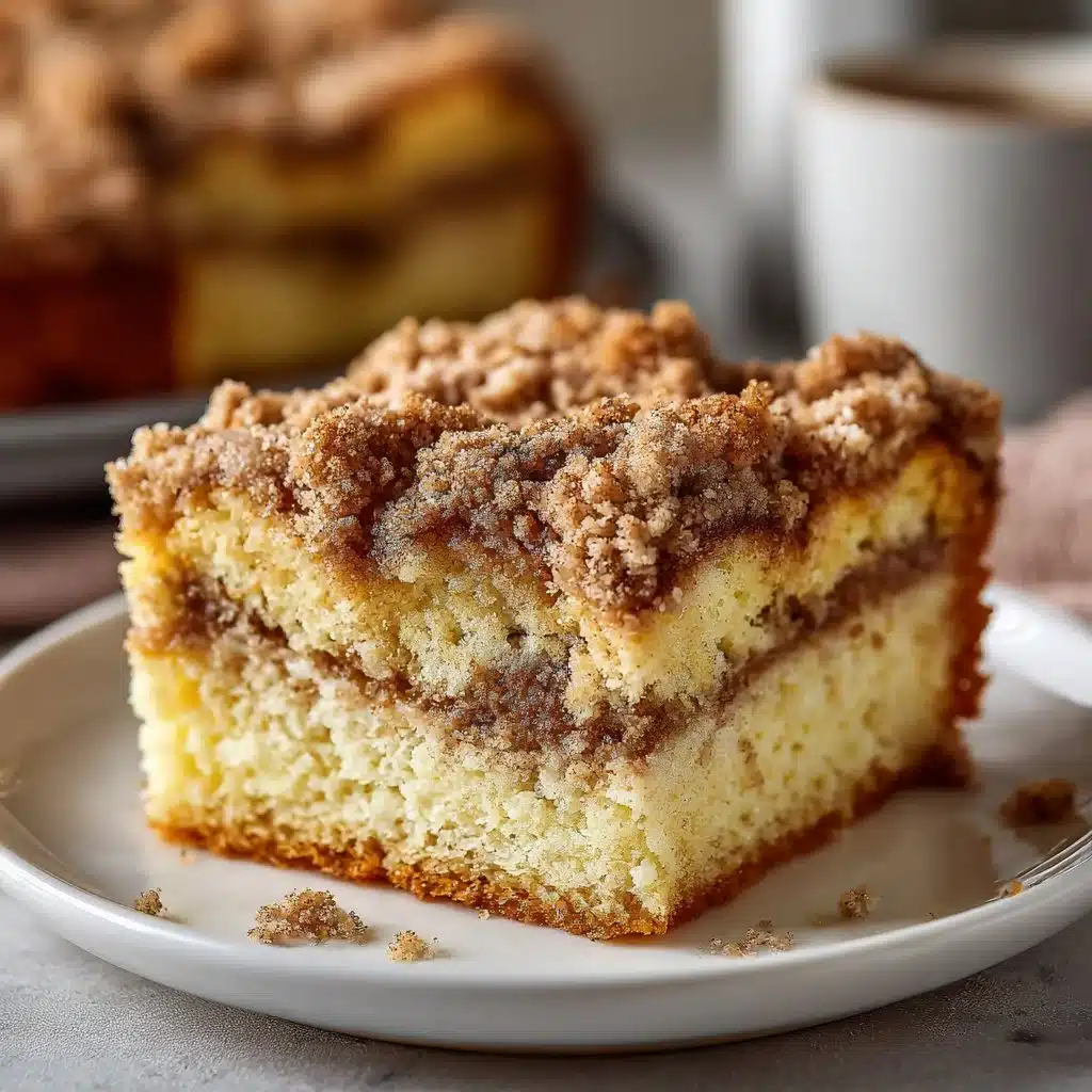 Slice of Classic Cinnamon Streusel Coffee Cake with crumb topping